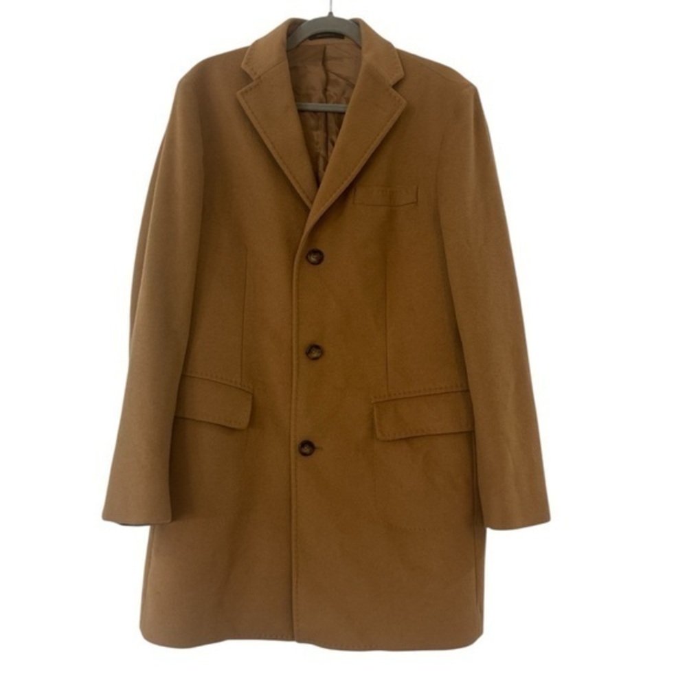 Massimo Dutti Mid Length Wool Cashmere Blend Coat in Camel Size 48